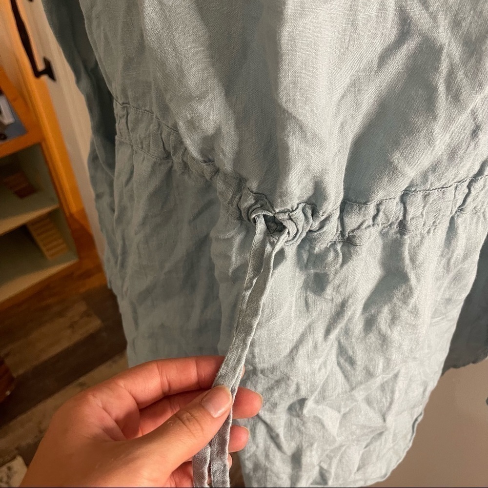 Flax Blue Drawstring Button Down Linen Blouse - image 3
